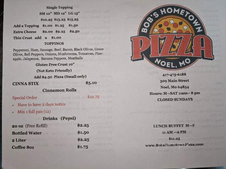 Bob's Hometown Pizza - Noel, MO